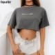 Rapwriter casual bordado carta colheita topos t camisa das mulheres 2020 verão topo harajuku o-pescoço manga curta solta camiset