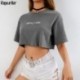 Rapwriter casual bordado carta colheita topos t camisa das mulheres 2020 verão topo harajuku o-pescoço manga curta solta camiset